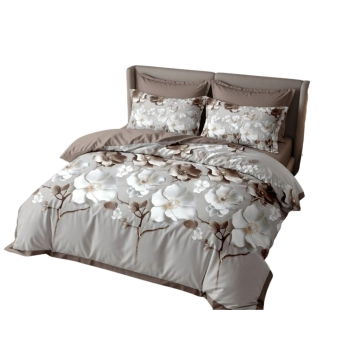 Pościel 160x200 bawełna szara beżowa PK782 z prześcieradłem